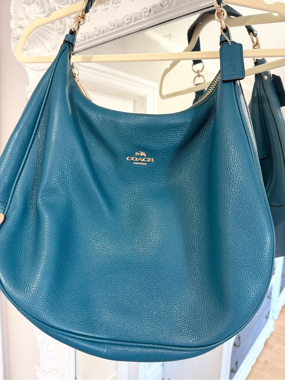 Coach Harley Hobo Atlantic Teal Jade Pebbled Leather Bag
